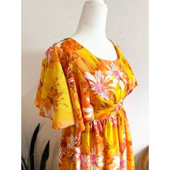 Vintage 60s 70s Flutter Sleeve Hawaiian Maxi Dress - Picture 16 of 16